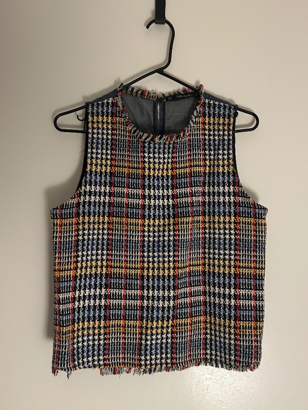 Zara Basic Plaid Tweed & Denim Sleeveless Top Size M
